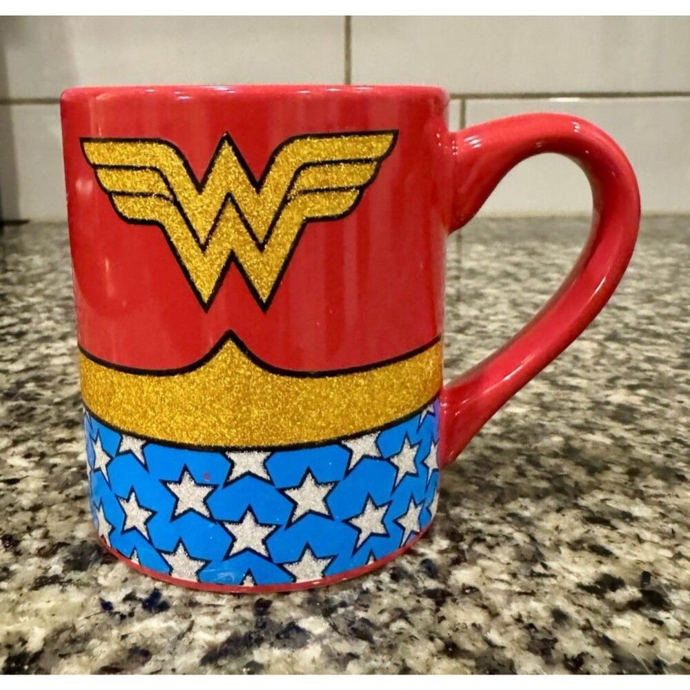 Wonder Woman - Classic Logo - DC Comics - Red/Blue Glitter Coffee Mug Cup 14oz